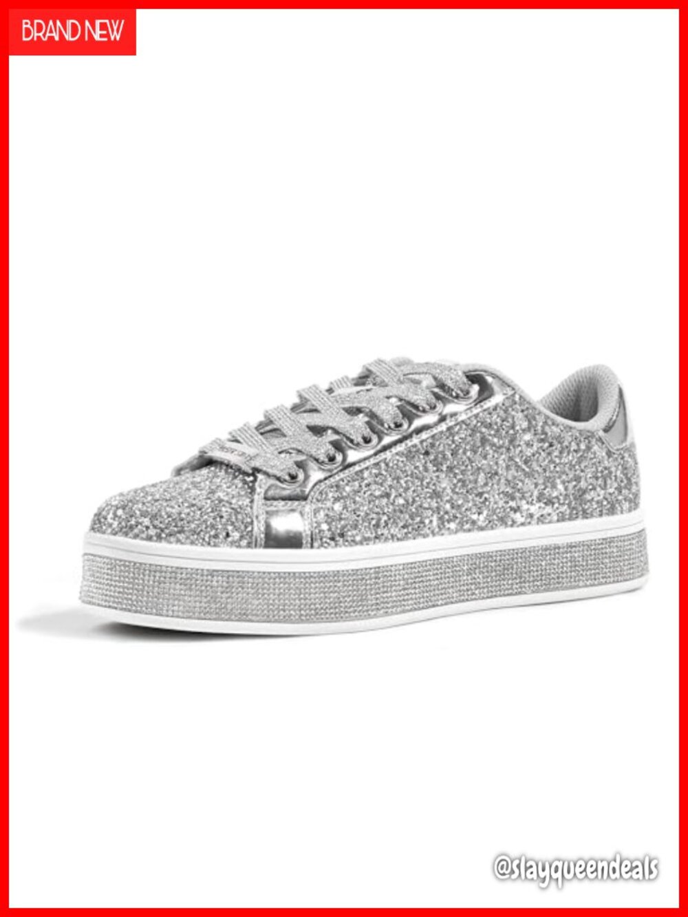 Platform Glitter Sneakers Lace-Up Cushioned Walking Wedding Party Wear